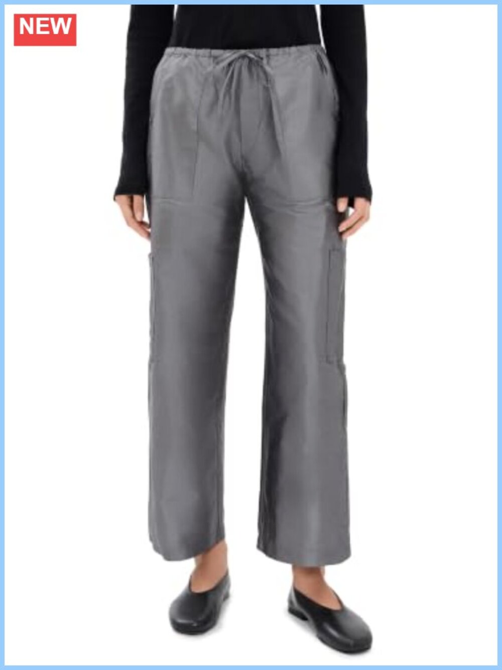 High Rise Taffeta Drawstring Cargo Pants Loose Fit - Picture 1 of 5